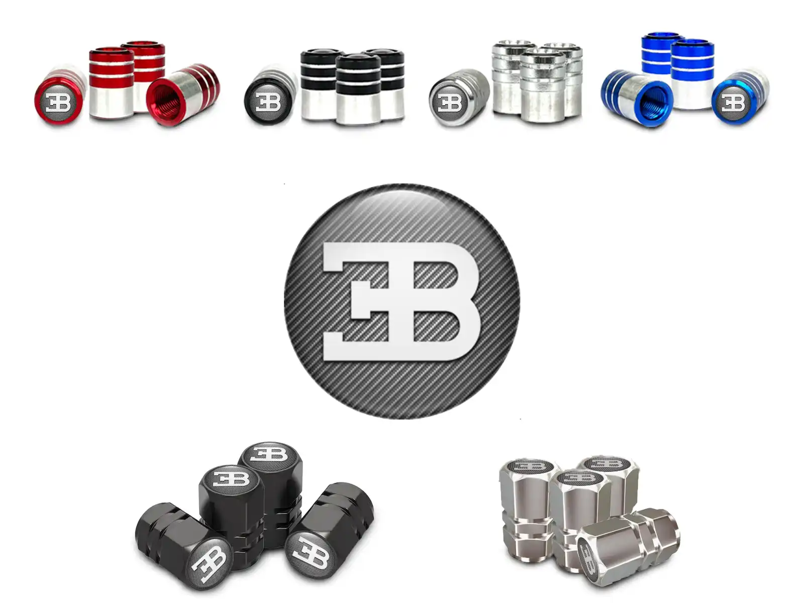 Bugatti Wheel Valve Caps for Bikes Metallic Design